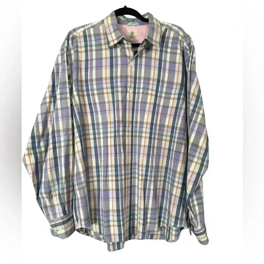 SALTAIRE Men's XXL Multi-Color Plaid 100% Cotton Casual Button-Front Shirt